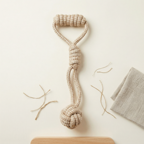 Forest Knot Hemp Rope Tug Toy with Handle-1