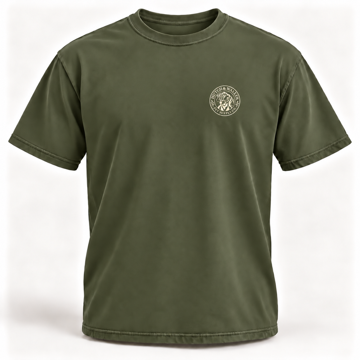 Hutch & Waller Classic Badge T-Shirt in Moss