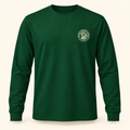 Forest long-sleeve tee with ivory Hutch & Waller chest badge