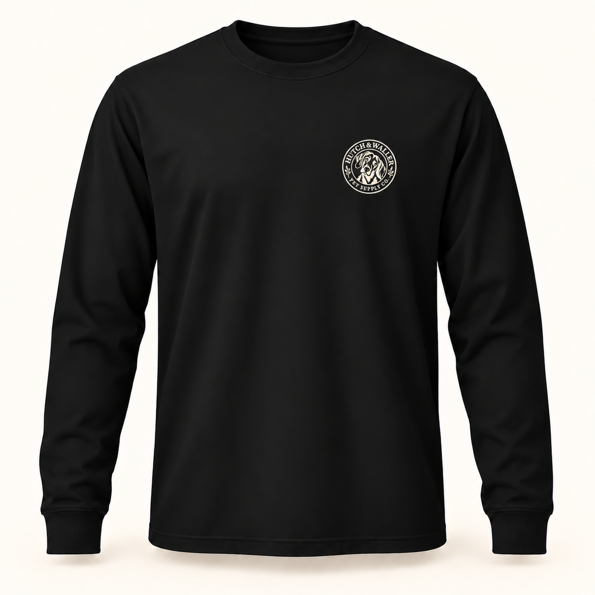 Hutch & Waller Classic Badge Long-Sleeve Tee in Black