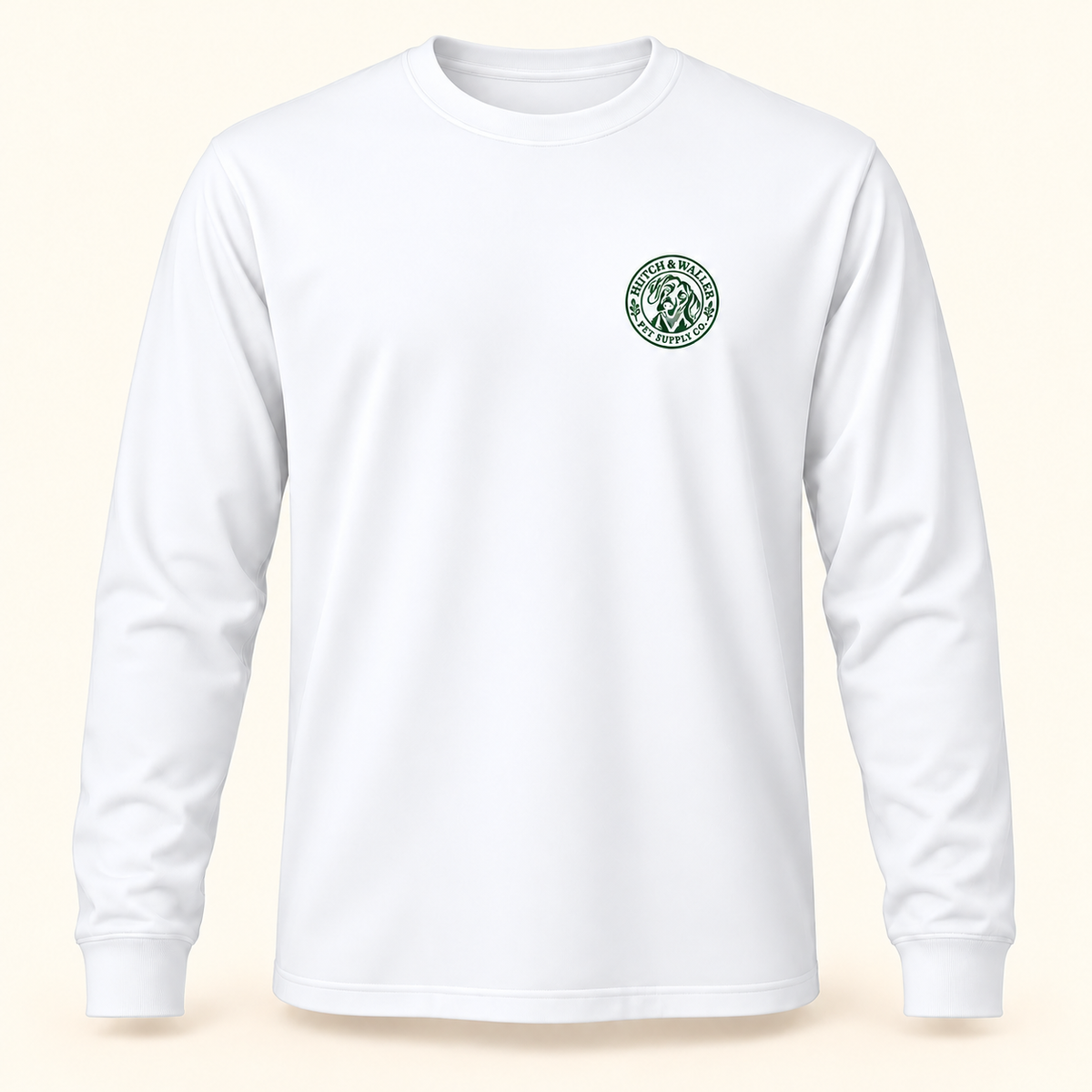 Hutch & Waller Classic Badge Long-Sleeve Tee in White