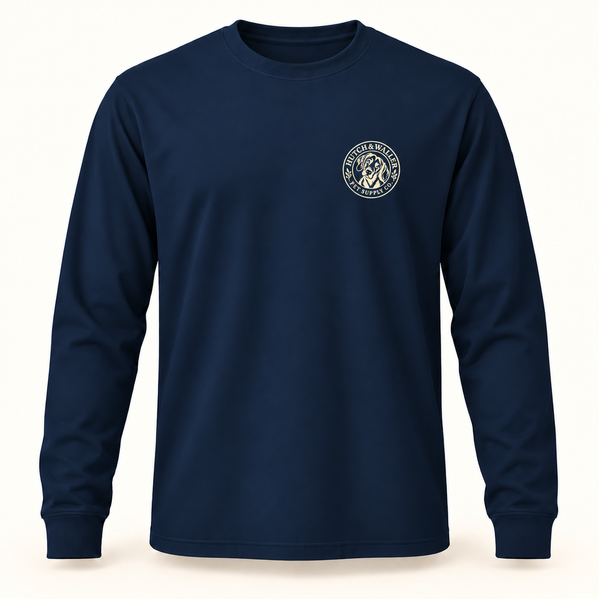 Hutch & Waller Classic Badge Long-Sleeve Tee in Navy