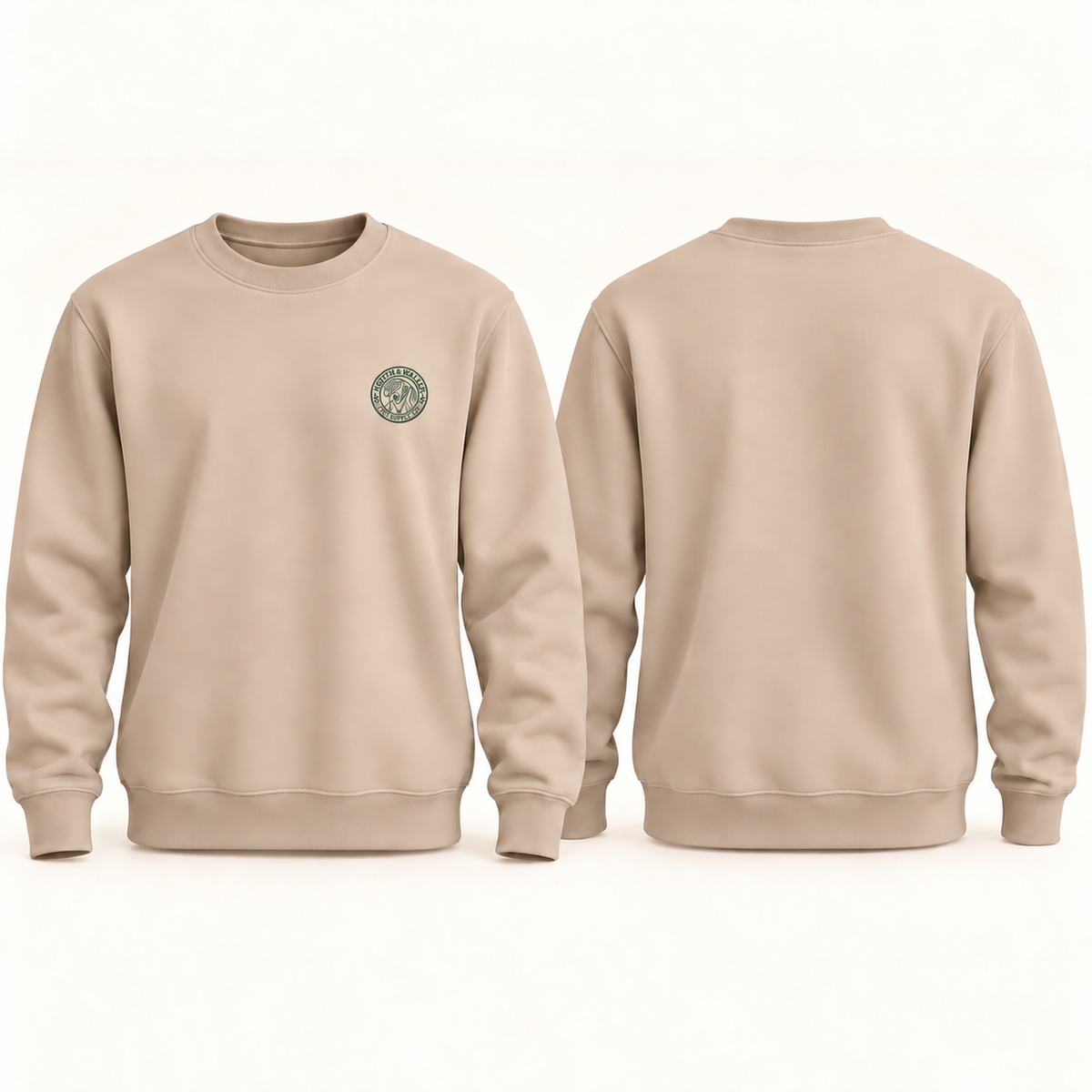 Hutch & Waller Classic Badge Crewneck in Latte