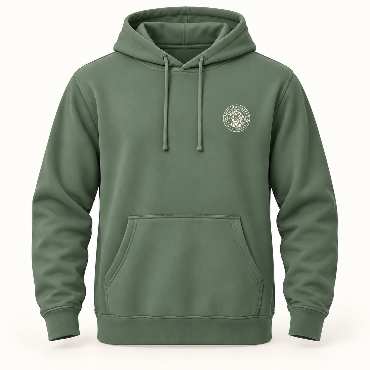 Hutch & Waller Classic Badge Hoodie in Pigment Alpine Green