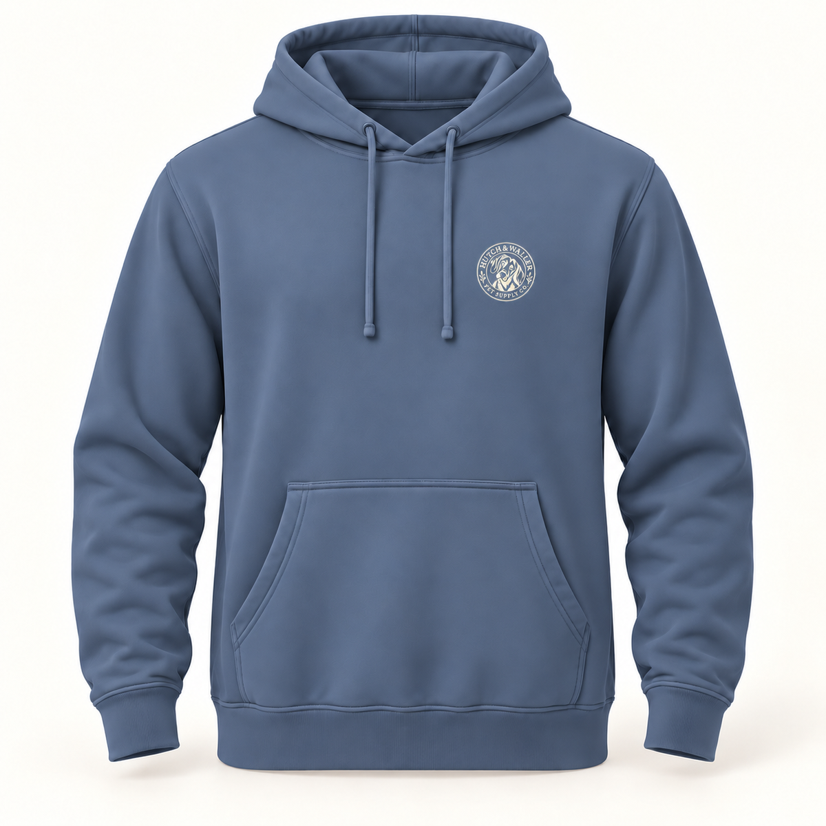 Hutch & Waller Classic Badge Hoodie in Pigment Slate Blue