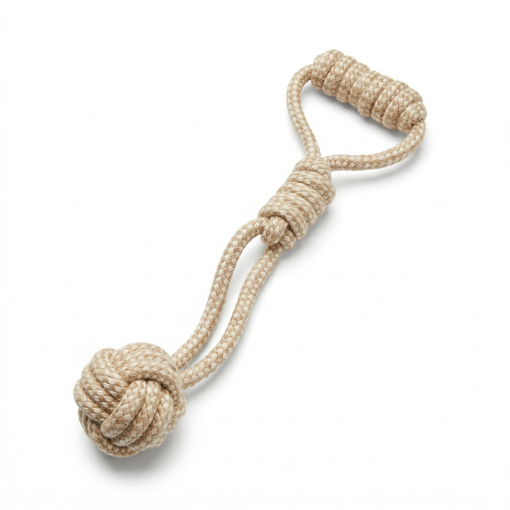 Forest Knot Hemp Rope Tug Toy with Handle-0