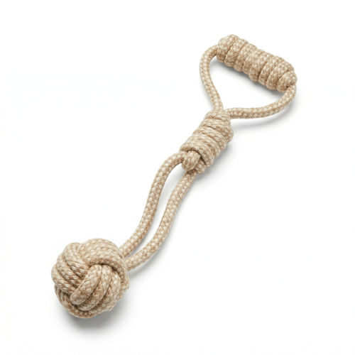 Forest Knot Hemp Rope Tug Toy with Handle-0